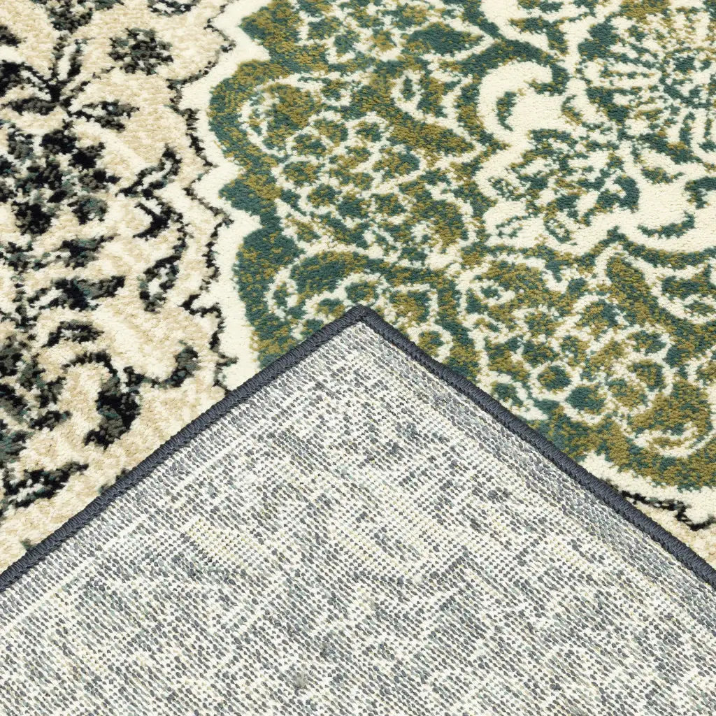10' X 13' Ivory Navy And Green Oriental Power Loom Stain Resistant Area Rug - Homeroots - Flyclothing LLC