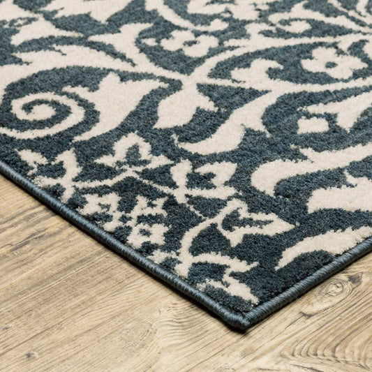 10' X 13' Blue And Ivory Floral Power Loom Stain Resistant Area Rug - Homeroots - Flyclothing LLC
