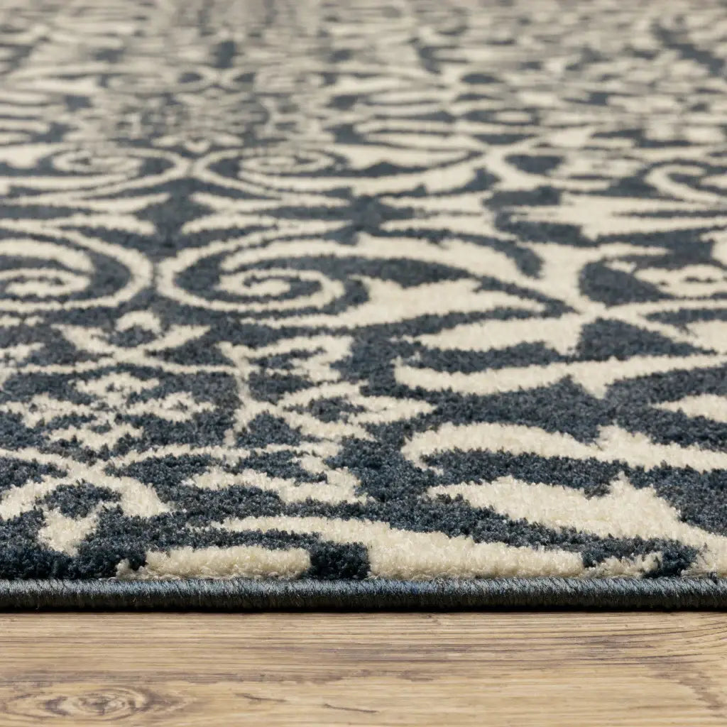 10' X 13' Blue And Ivory Floral Power Loom Stain Resistant Area Rug - Homeroots - Flyclothing LLC