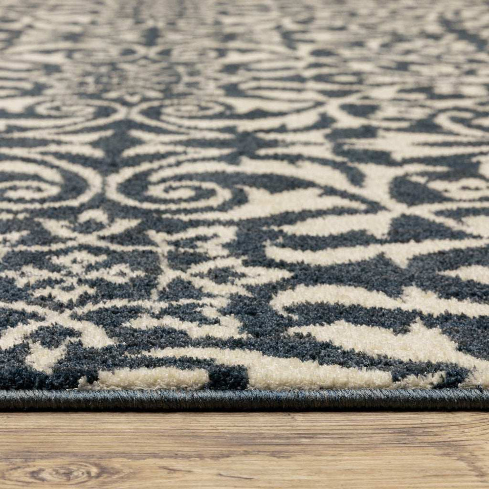 10' X 13' Blue And Ivory Floral Power Loom Stain Resistant Area Rug - Homeroots - Flyclothing LLC