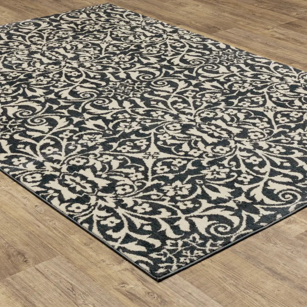 10' X 13' Blue And Ivory Floral Power Loom Stain Resistant Area Rug - Homeroots - Flyclothing LLC