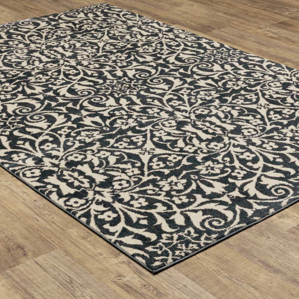 10' X 13' Blue And Ivory Floral Power Loom Stain Resistant Area Rug - Homeroots - Flyclothing LLC