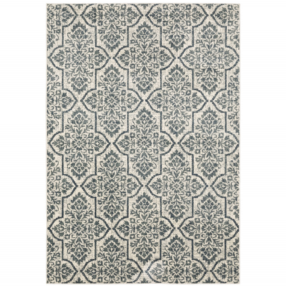 10' X 13' Ivory Blue And Sage Floral Power Loom Stain Resistant Area Rug - Homeroots