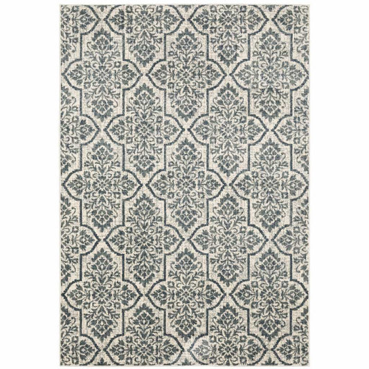 10' X 13' Ivory Blue And Sage Floral Power Loom Stain Resistant Area Rug - Homeroots - Flyclothing LLC
