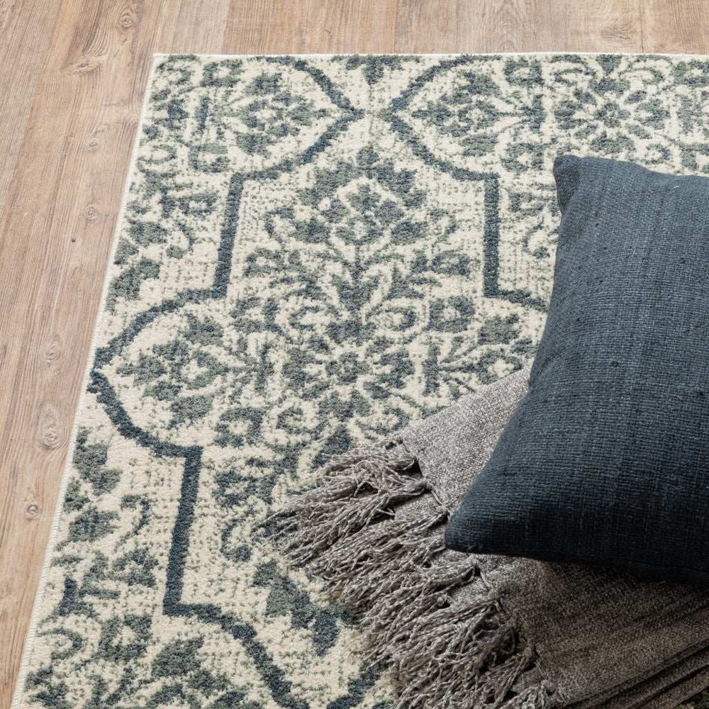 10' X 13' Ivory Blue And Sage Floral Power Loom Stain Resistant Area Rug - Homeroots - Flyclothing LLC