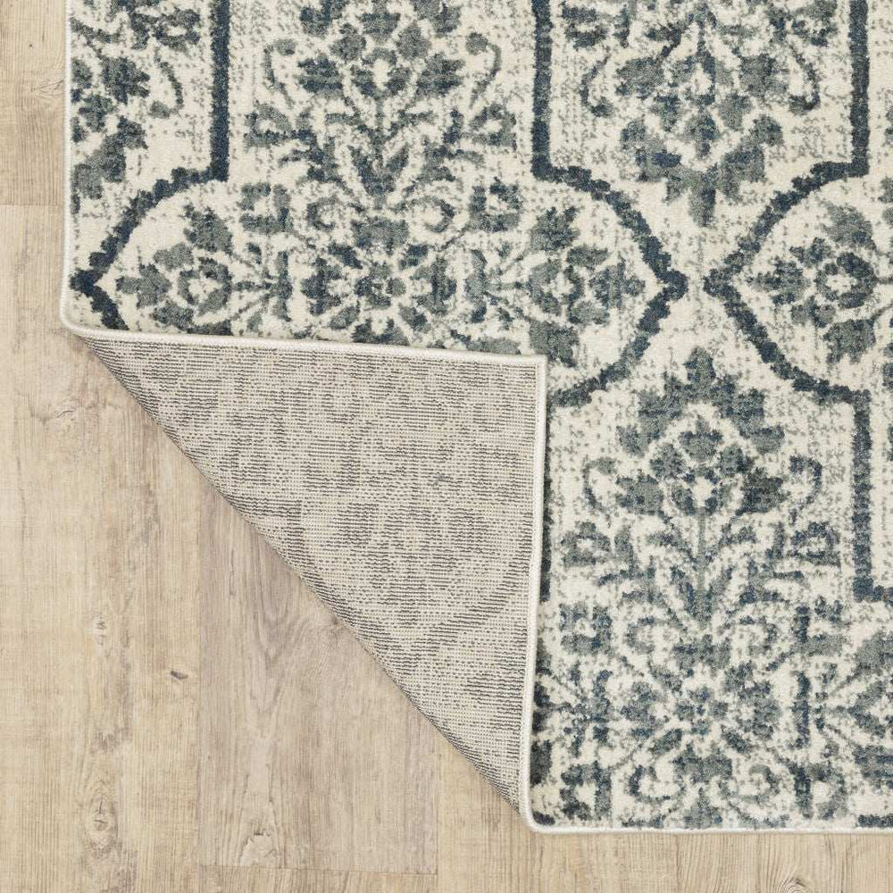 10' X 13' Ivory Blue And Sage Floral Power Loom Stain Resistant Area Rug - Homeroots - Flyclothing LLC