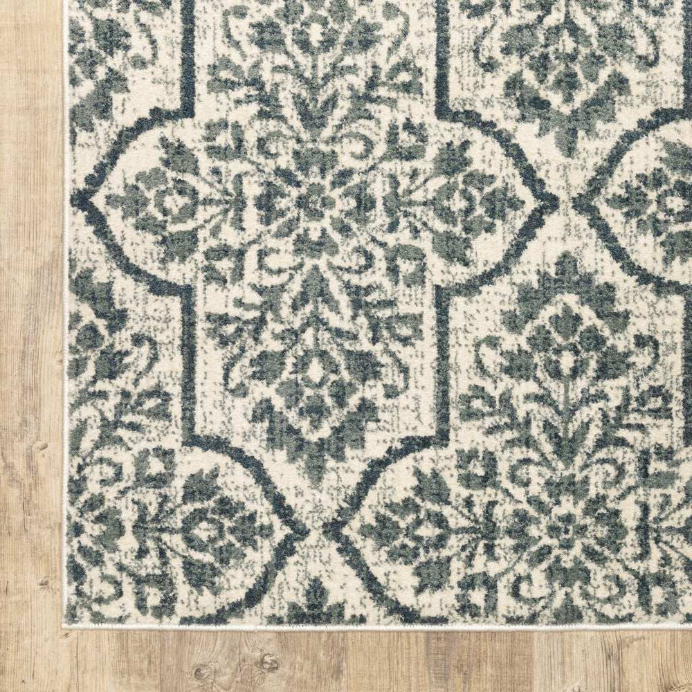 10' X 13' Ivory Blue And Sage Floral Power Loom Stain Resistant Area Rug - Homeroots - Flyclothing LLC