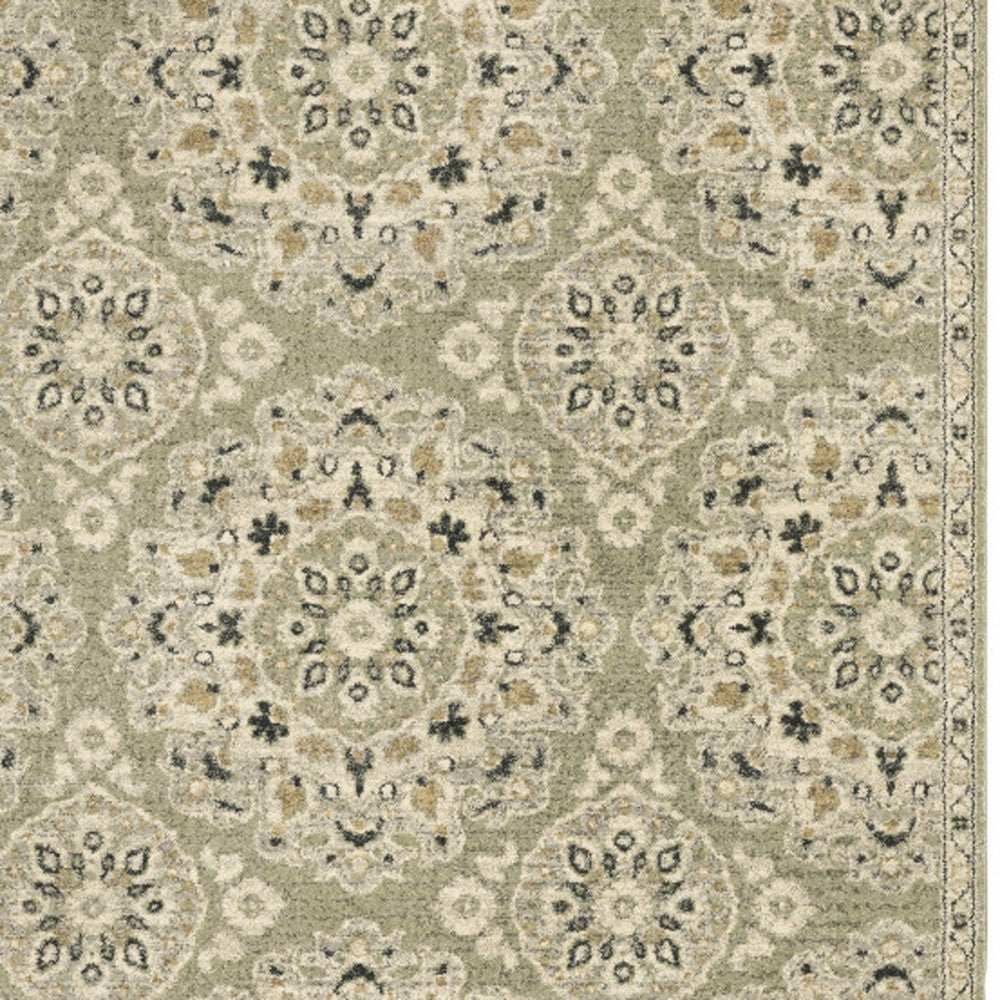 10' X 13' Green Ivory Grey And Tan Floral Power Loom Stain Resistant Area Rug - Homeroots - Flyclothing LLC