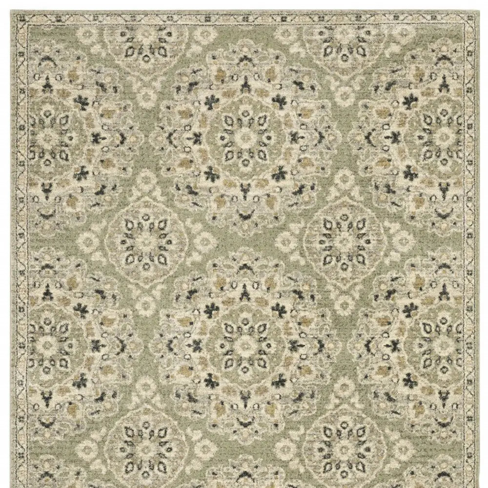 10' X 13' Green Ivory Grey And Tan Floral Power Loom Stain Resistant Area Rug - Homeroots - Flyclothing LLC