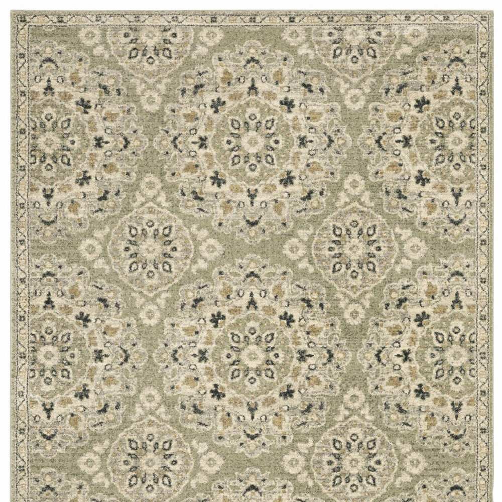 10' X 13' Green Ivory Grey And Tan Floral Power Loom Stain Resistant Area Rug - Homeroots - Flyclothing LLC