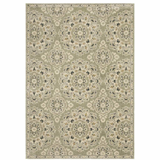 10' X 13' Green Ivory Grey And Tan Floral Power Loom Stain Resistant Area Rug - Homeroots - Flyclothing LLC