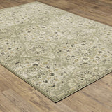 10' X 13' Green Ivory Grey And Tan Floral Power Loom Stain Resistant Area Rug - Homeroots - Flyclothing LLC
