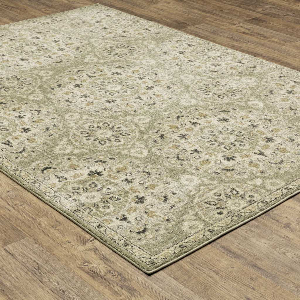 10' X 13' Green Ivory Grey And Tan Floral Power Loom Stain Resistant Area Rug - Homeroots - Flyclothing LLC