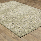 10' X 13' Green Ivory Grey And Tan Floral Power Loom Stain Resistant Area Rug - Homeroots - Flyclothing LLC