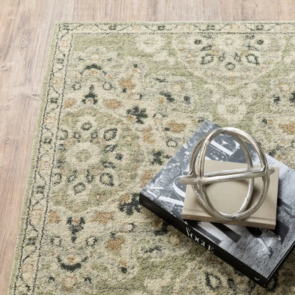 10' X 13' Green Ivory Grey And Tan Floral Power Loom Stain Resistant Area Rug - Homeroots - Flyclothing LLC