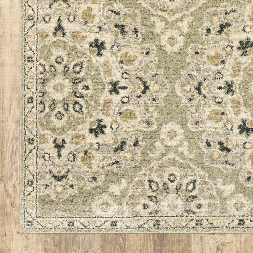 10' X 13' Green Ivory Grey And Tan Floral Power Loom Stain Resistant Area Rug - Homeroots - Flyclothing LLC