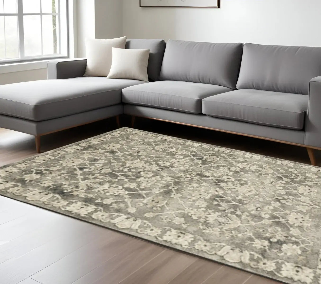 6' X 9' Grey Beige Tan And Brown Oriental Power Loom Stain Resistant Area Rug - Homeroots - Flyclothing LLC