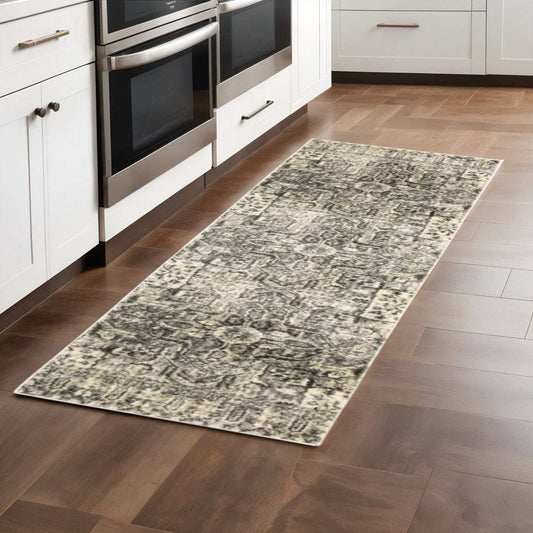 2' X 8' Grey Ivory And Brown Oriental Power Loom Stain Resistant Runner Rug - Homeroots - Flyclothing LLC