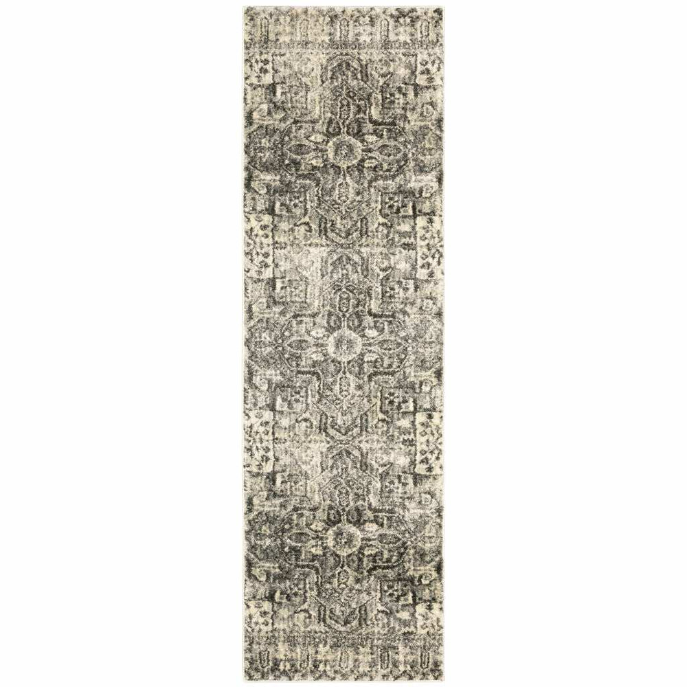 2' X 8' Grey Ivory And Brown Oriental Power Loom Stain Resistant Runner Rug - Homeroots - Flyclothing LLC