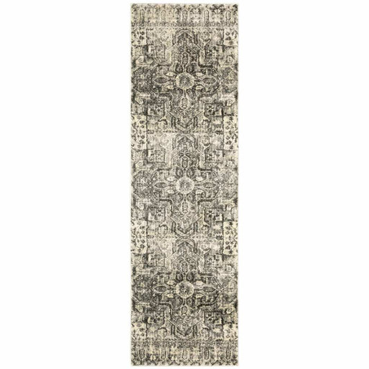 2' X 8' Grey Ivory And Brown Oriental Power Loom Stain Resistant Runner Rug - Homeroots - Flyclothing LLC