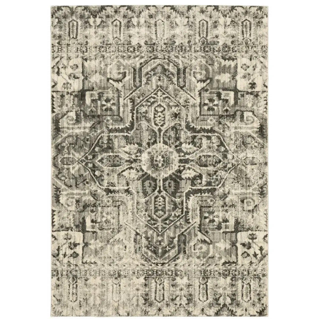 5' X 8' Grey Ivory And Brown Oriental Power Loom Stain Resistant Area Rug - Homeroots - Flyclothing LLC