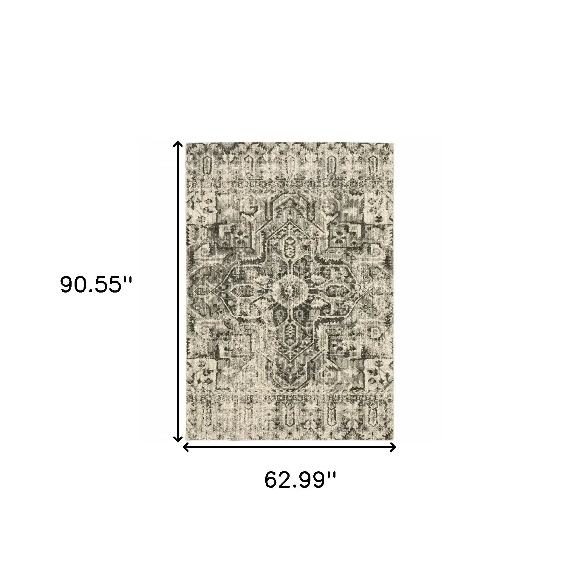 5' X 8' Grey Ivory And Brown Oriental Power Loom Stain Resistant Area Rug - Homeroots - Flyclothing LLC