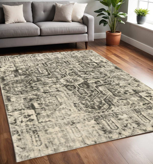 5' X 8' Grey Ivory And Brown Oriental Power Loom Stain Resistant Area Rug - Homeroots - Flyclothing LLC