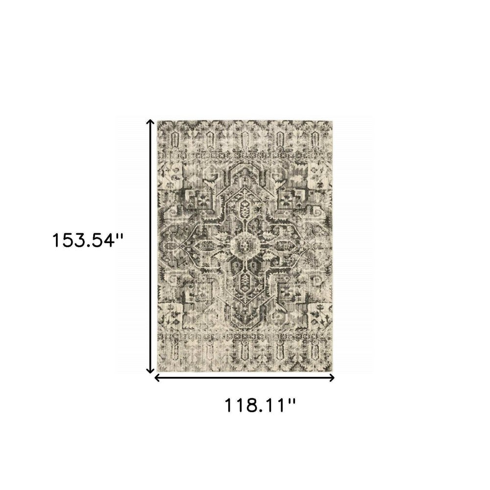 10' X 13' Grey Ivory And Brown Oriental Power Loom Stain Resistant Area Rug - Homeroots - Flyclothing LLC