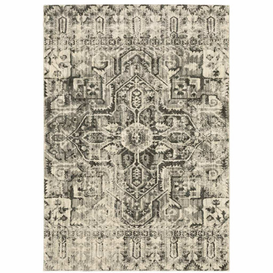10' X 13' Grey Ivory And Brown Oriental Power Loom Stain Resistant Area Rug - Homeroots - Flyclothing LLC