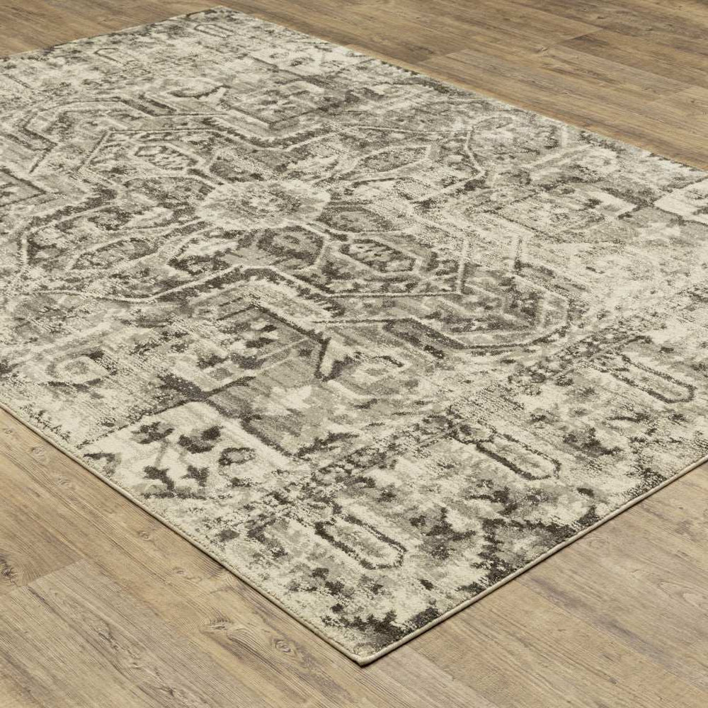 10' X 13' Grey Ivory And Brown Oriental Power Loom Stain Resistant Area Rug - Homeroots - Flyclothing LLC
