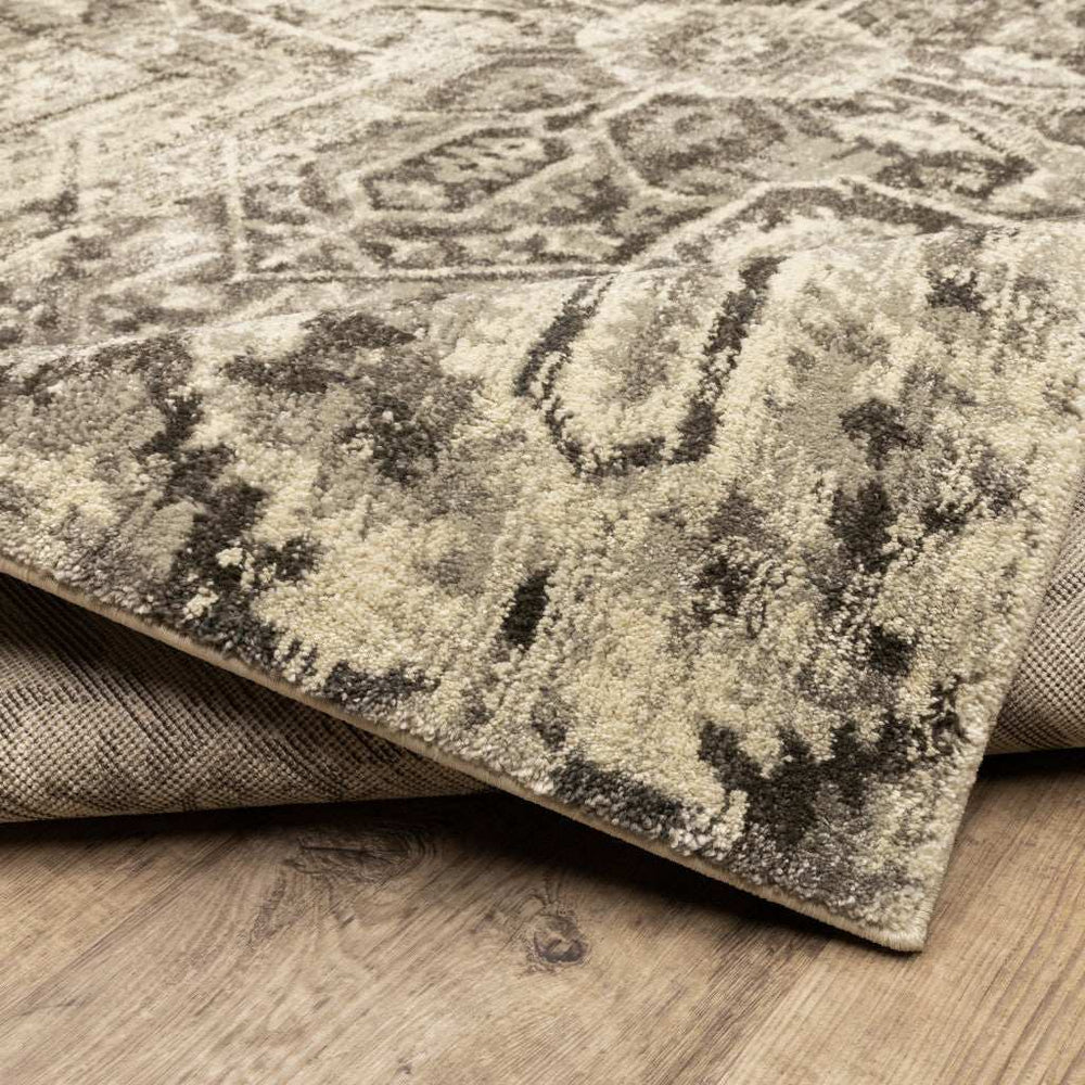 10' X 13' Grey Ivory And Brown Oriental Power Loom Stain Resistant Area Rug - Homeroots - Flyclothing LLC