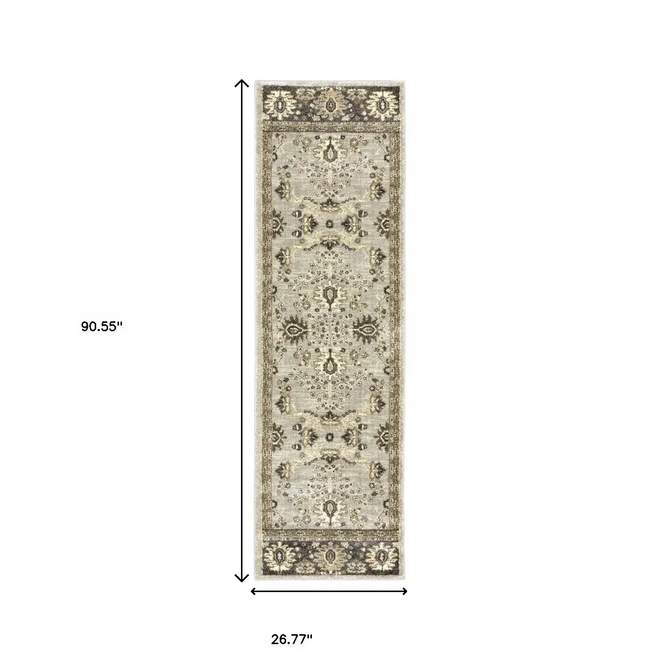 2' X 8' Grey Brown Tan And Beige Oriental Power Loom Stain Resistant Runner Rug - Homeroots - Flyclothing LLC