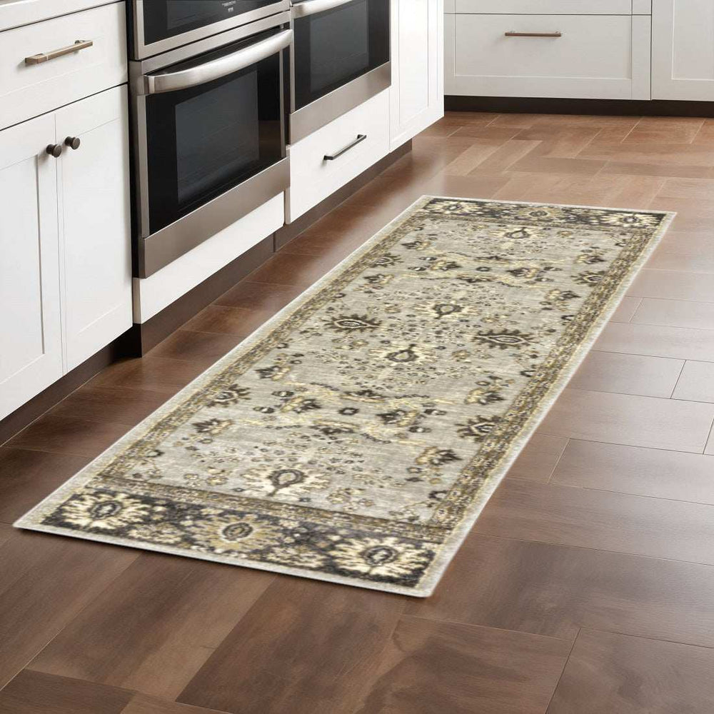 2' X 8' Grey Brown Tan And Beige Oriental Power Loom Stain Resistant Runner Rug - Homeroots - Flyclothing LLC
