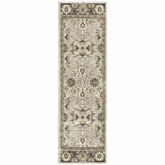 2' X 8' Grey Brown Tan And Beige Oriental Power Loom Stain Resistant Runner Rug - Homeroots - Flyclothing LLC