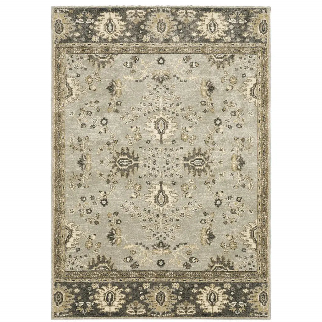 5' X 8' Grey Brown Tan And Beige Oriental Power Loom Stain Resistant Area Rug - Homeroots - Flyclothing LLC