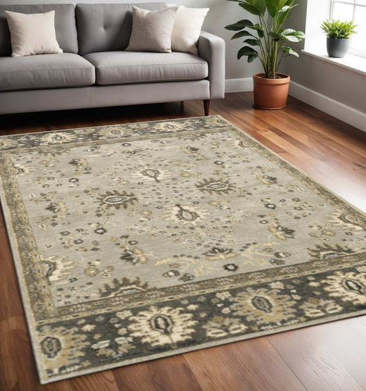 5' X 8' Grey Brown Tan And Beige Oriental Power Loom Stain Resistant Area Rug - Homeroots - Flyclothing LLC