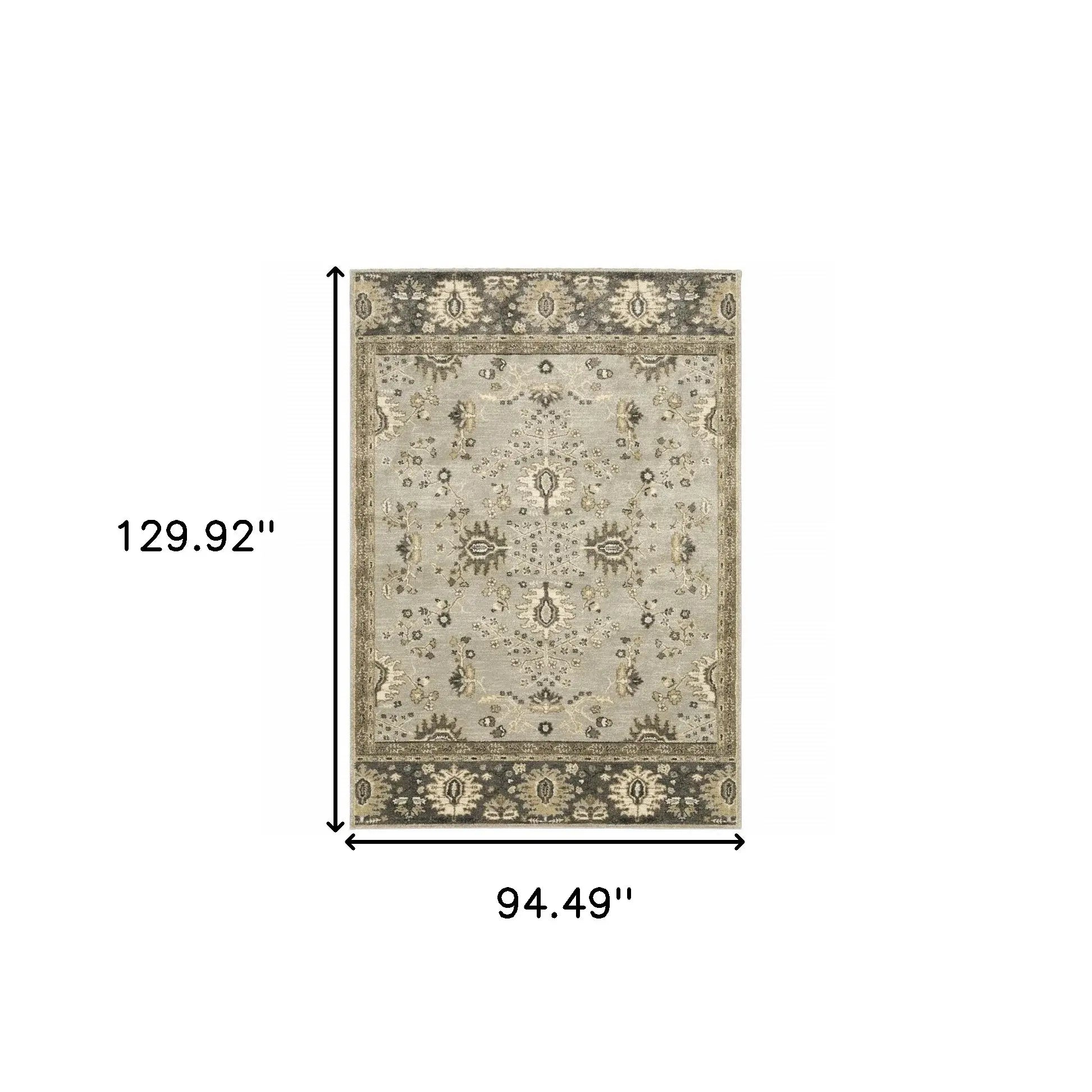 8' X 11' Grey Brown Tan And Beige Oriental Power Loom Stain Resistant Area Rug - Homeroots - Flyclothing LLC