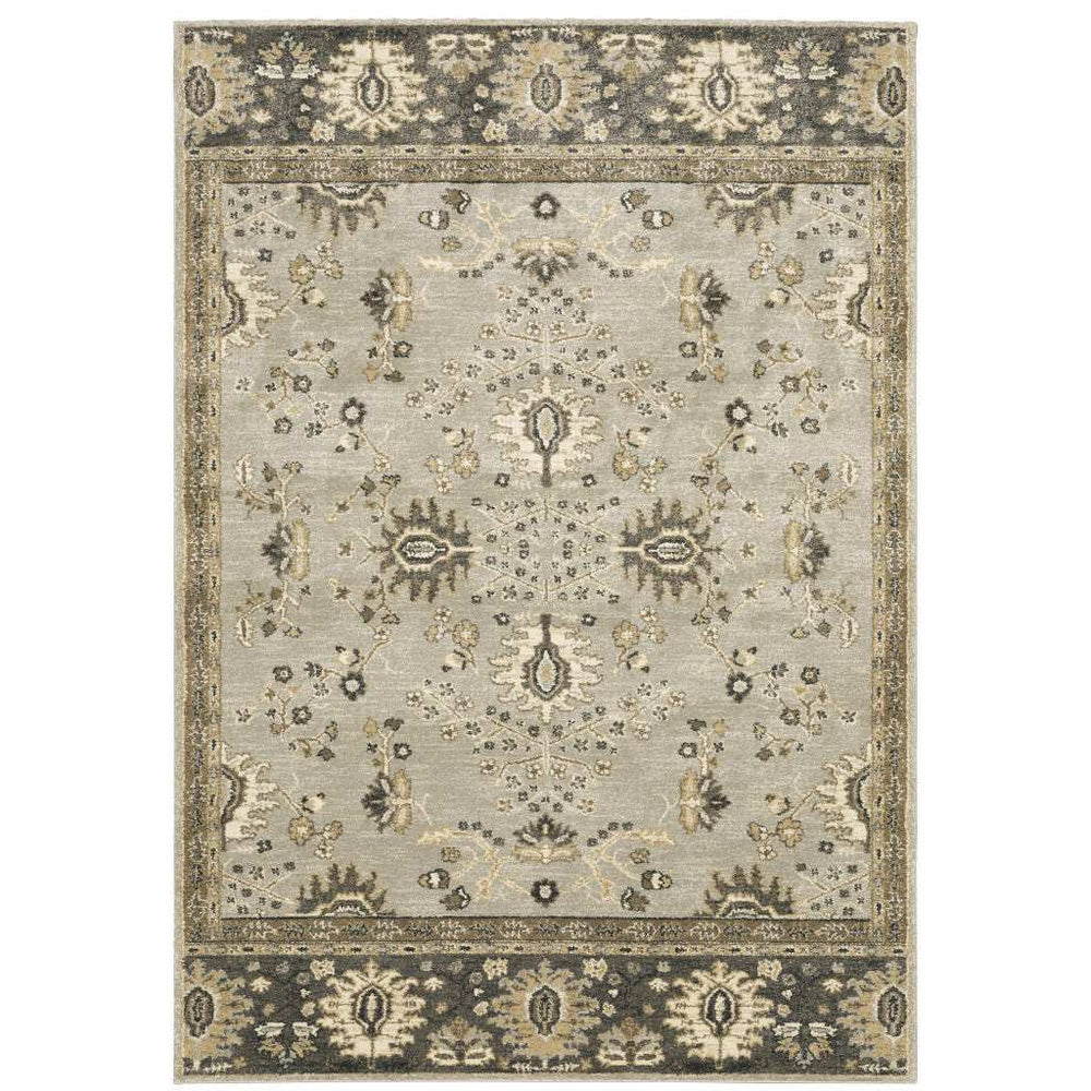 8' X 11' Grey Brown Tan And Beige Oriental Power Loom Stain Resistant Area Rug - Homeroots - Flyclothing LLC
