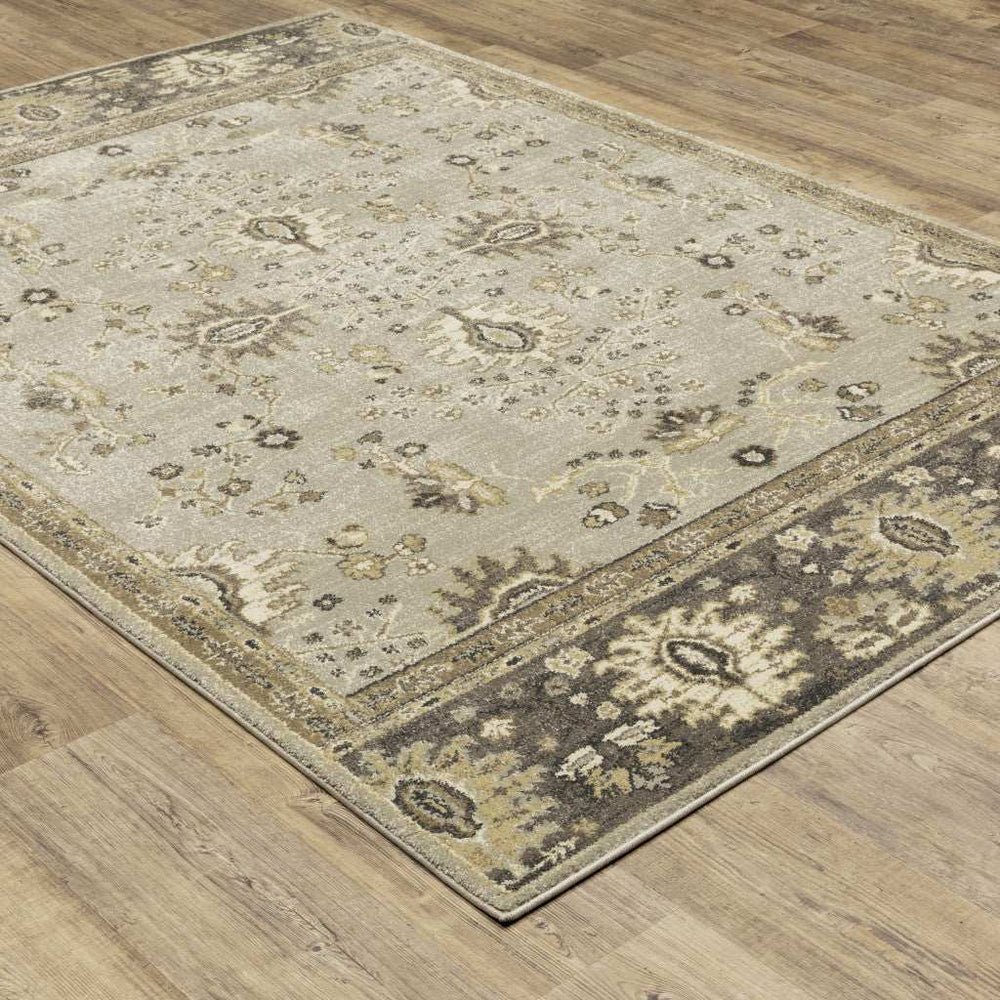 8' X 11' Grey Brown Tan And Beige Oriental Power Loom Stain Resistant Area Rug - Homeroots - Flyclothing LLC