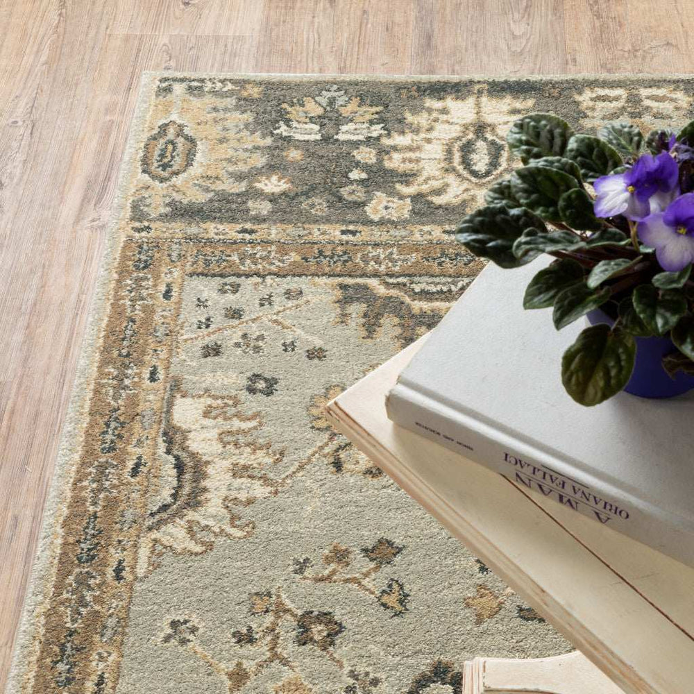 8' X 11' Grey Brown Tan And Beige Oriental Power Loom Stain Resistant Area Rug - Homeroots - Flyclothing LLC