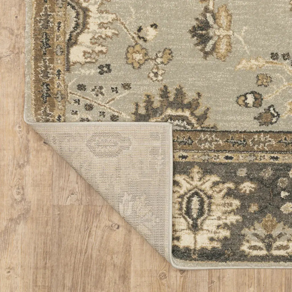 8' X 11' Grey Brown Tan And Beige Oriental Power Loom Stain Resistant Area Rug - Homeroots - Flyclothing LLC