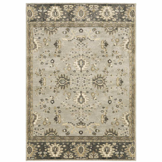 10' X 13' Grey Brown Tan And Beige Oriental Power Loom Stain Resistant Area Rug - Homeroots - Flyclothing LLC