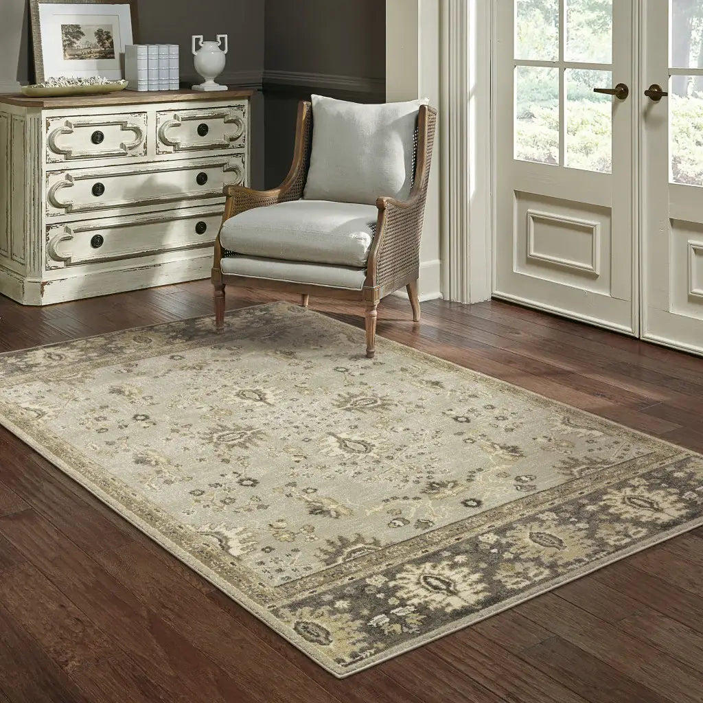 10' X 13' Grey Brown Tan And Beige Oriental Power Loom Stain Resistant Area Rug - Homeroots - Flyclothing LLC