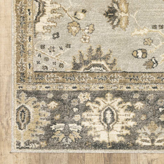 10' X 13' Grey Brown Tan And Beige Oriental Power Loom Stain Resistant Area Rug - Homeroots - Flyclothing LLC