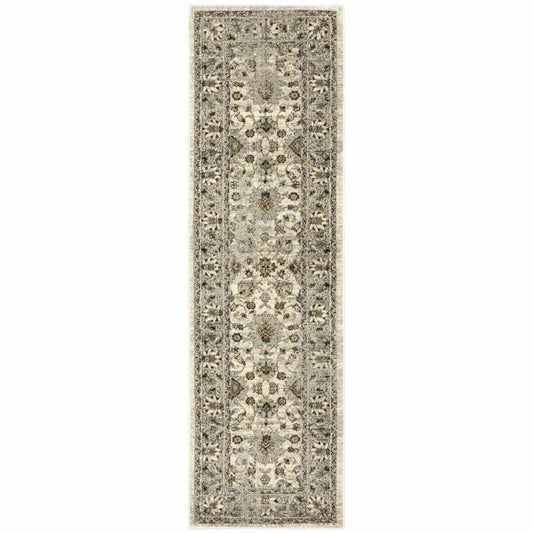 2' X 8' Beige Grey Brown And Charcoal Oriental Power Loom Stain Resistant Runner Rug - Homeroots - Flyclothing LLC
