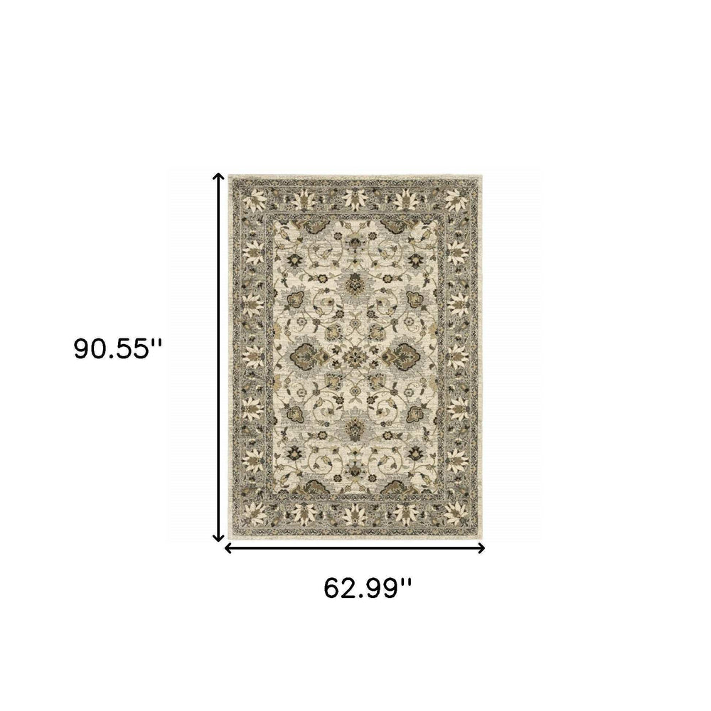5' X 8' Beige Grey Brown And Charcoal Oriental Power Loom Stain Resistant Area Rug - Homeroots - Flyclothing LLC