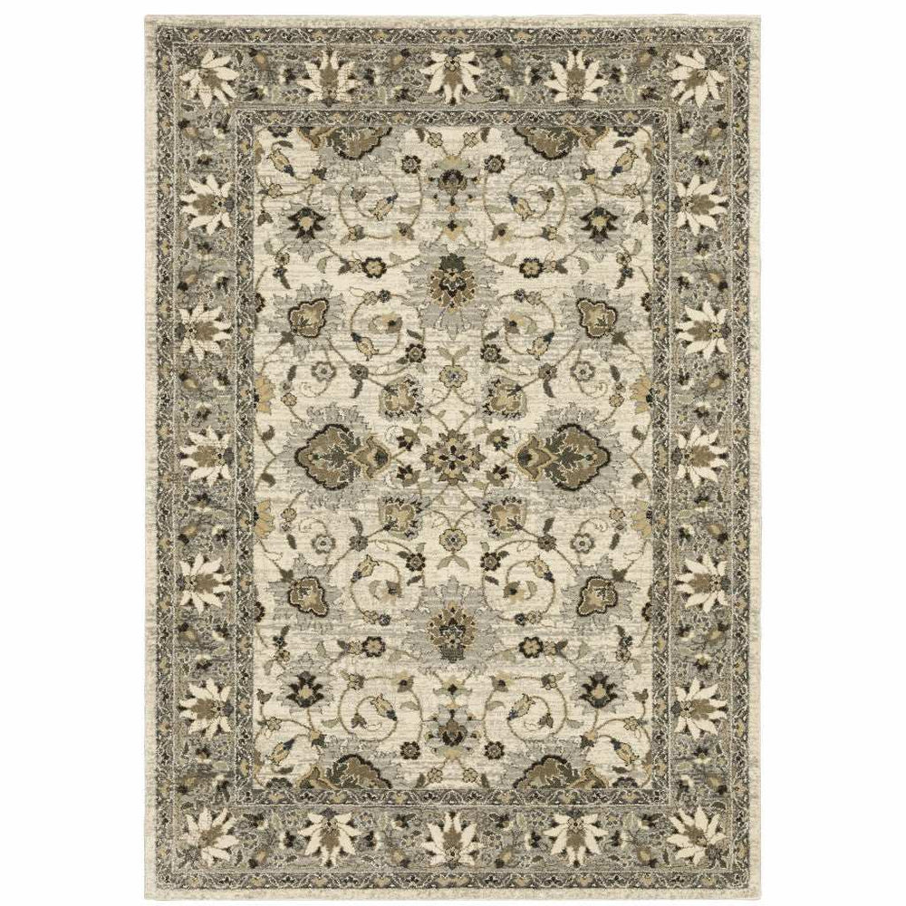 6' X 9' Beige Grey Brown And Charcoal Oriental Power Loom Stain Resistant Area Rug - Homeroots - Flyclothing LLC