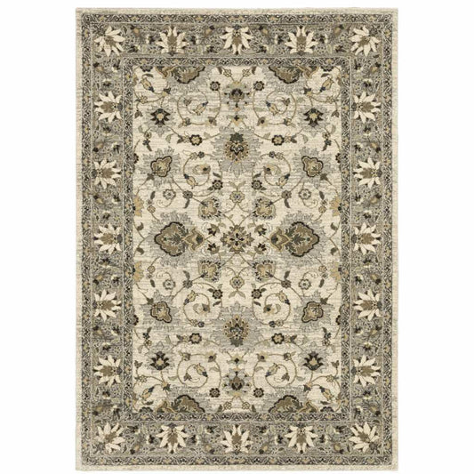 6' X 9' Beige Grey Brown And Charcoal Oriental Power Loom Stain Resistant Area Rug - Homeroots - Flyclothing LLC