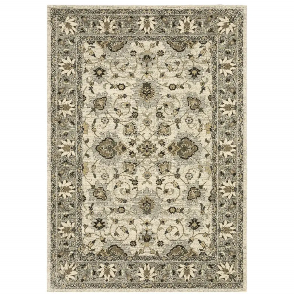 8' X 11' Beige Grey Brown And Charcoal Oriental Power Loom Stain Resistant Area Rug - Homeroots - Flyclothing LLC