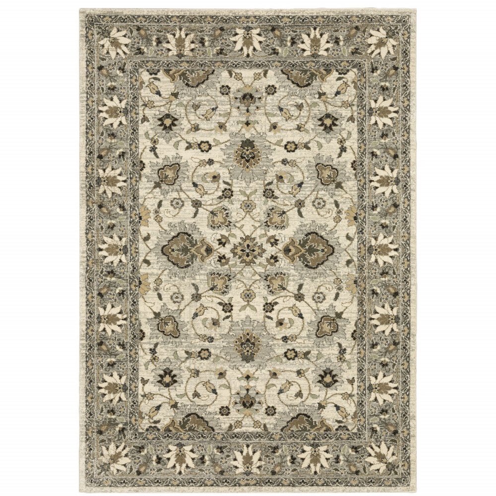 10' X 13' Beige Grey Brown And Charcoal Oriental Power Loom Stain Resistant Area Rug - Homeroots